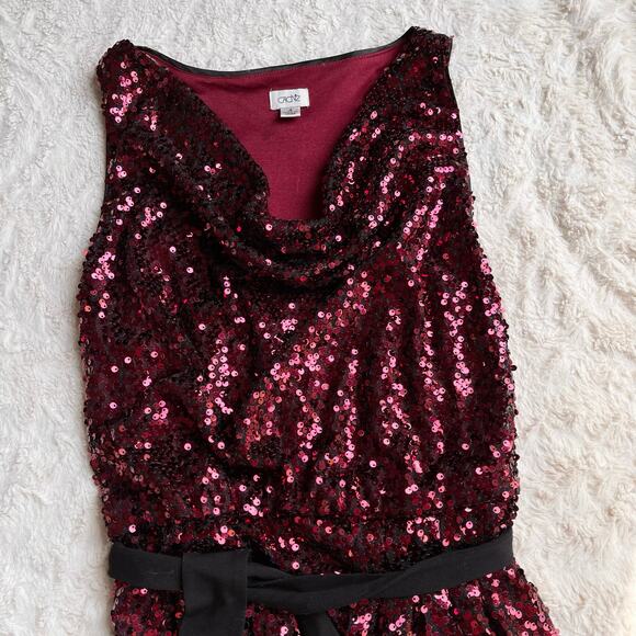 Cache ruby red sequin mini dress cowl neck cocktail evening tie belt formal prom - Picture 6 of 14